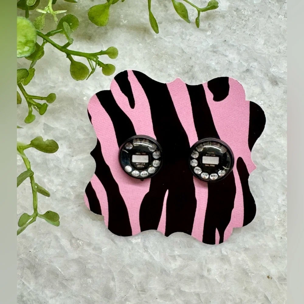 New Black Rotary Dial Phone Retro Telephone Style Stud Earrings - 0.50”